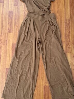 Fashion Nova Brown Crop Top and  Wide-Leg High-Waist Pants Set